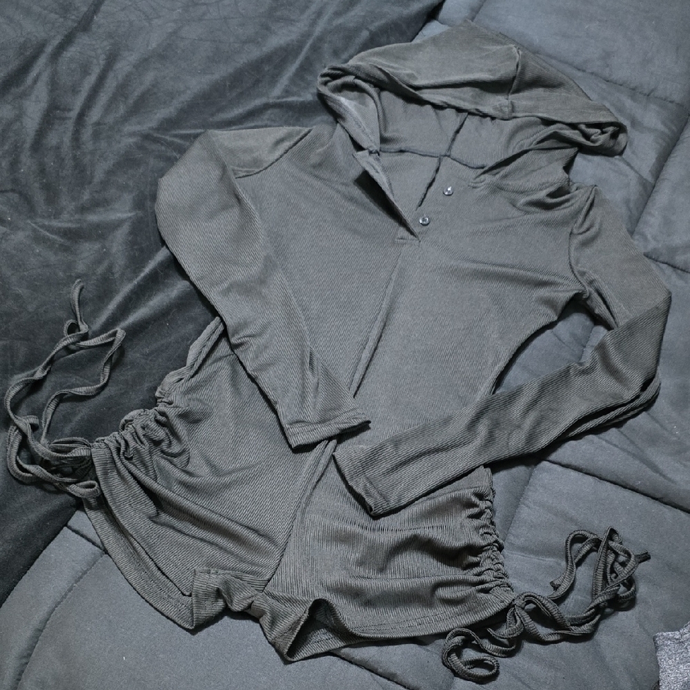Black Hooded Romper, SMALL